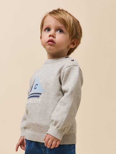 Pull bébé en coton biologie et laine Gris chine clair 1 - vertbaudet enfant 