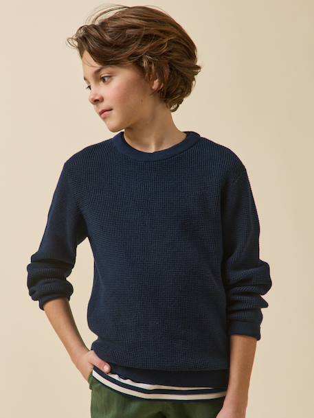 Pull point fantaisie garçon Marine+Vert 1 - vertbaudet enfant 