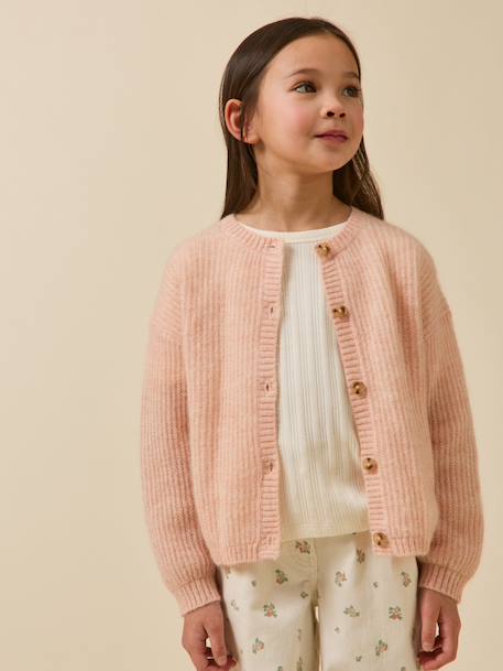 Cardigan fille avec laine et mohair Nude+Tangerine 1 - vertbaudet enfant 