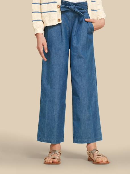 Pantalon large fille en denim light Denim stone 1 - vertbaudet enfant 