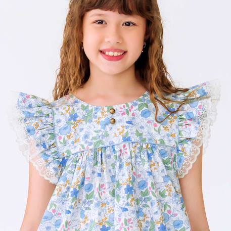Robe cérémonie  fleurie liberty    appoline Bleu fleuri rose vert 5 - vertbaudet enfant 