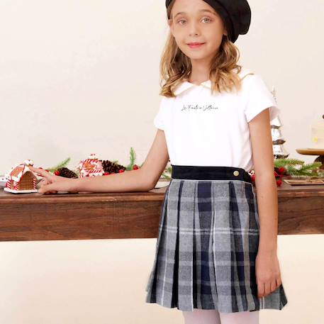 Ensemble jupe plissée tartan  + t-shirt   london Gris anthracite blanc 2 - vertbaudet enfant 