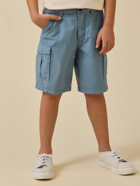 Bermuda cargo garçon Bleu+Tilleul 1 - vertbaudet enfant 