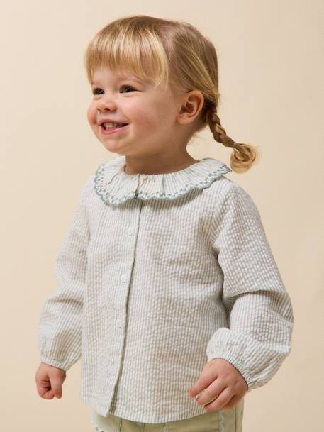 Blouse col brodé bébé Rayure amande 1 - vertbaudet enfant 