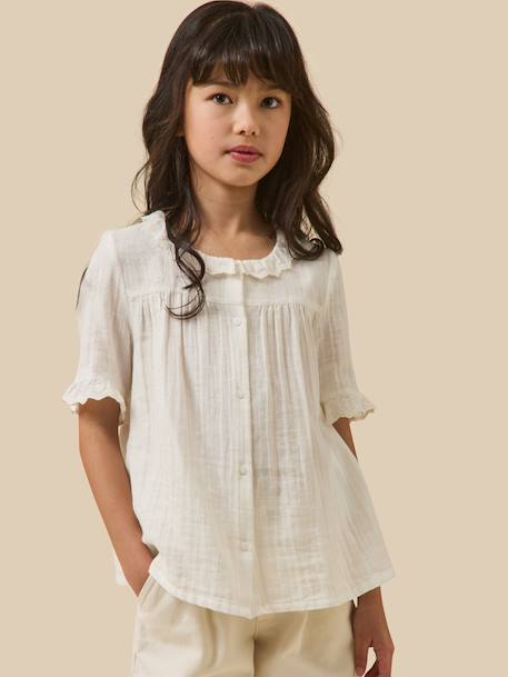 Fille-Chemise, blouse, tunique-Chemise fille en gaze - coton biologique