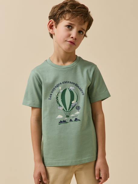 T-shirt enfant collection jules verne - coton biologique Amande+Ecru 1 - vertbaudet enfant 