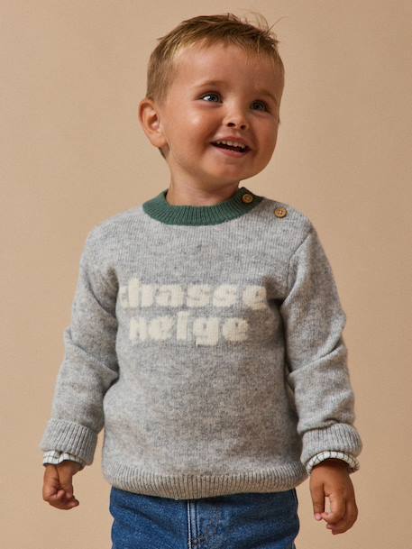 Pull ours bébé en laine Gris chine 1 - vertbaudet enfant 