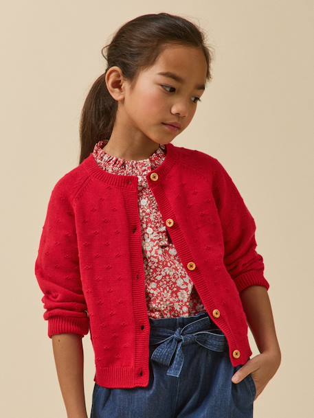 Cardigan  point fantaisie Ecru+Rouge theatre+Sorbet 6 - vertbaudet enfant 