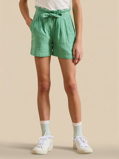Short  en gaze de coton biologique Chlorophyle+Jaune blanchi+Vert mousse 1 - vertbaudet enfant 