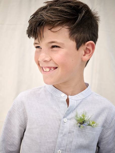 Chemise rayée col Mao garçon rayé bleu+rayé vert 1 - vertbaudet enfant 