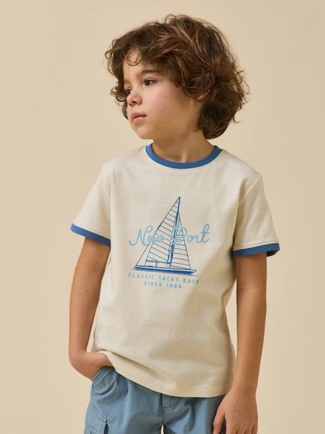 T-shirt imprimé garçon - coton biologique Ecru+Menthe 1 - vertbaudet enfant 