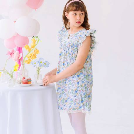 Robe cérémonie  fleurie liberty    appoline Bleu fleuri rose vert 6 - vertbaudet enfant 