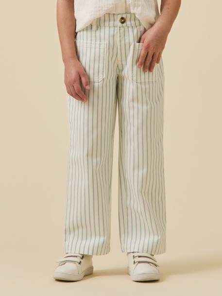 Pantalon en denim rayé Rayure bleu/ecru 1 - vertbaudet enfant 