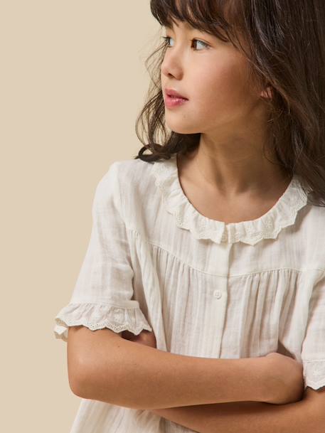 Chemise  en gaze - coton biologique Amande+Ecru 9 - vertbaudet enfant 