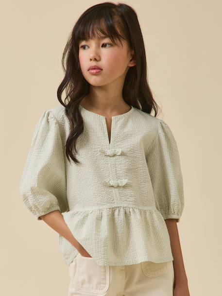 Blouse rayée en seersucker Rayure verte 1 - vertbaudet enfant 