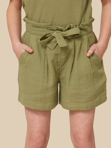 Short fille en gaze de coton biologique Chlorophyle+Jaune blanchi+Vert mousse 13 - vertbaudet enfant 