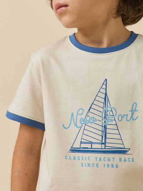 T-shirt imprimé garçon - coton biologique Ecru+Menthe 3 - vertbaudet enfant 