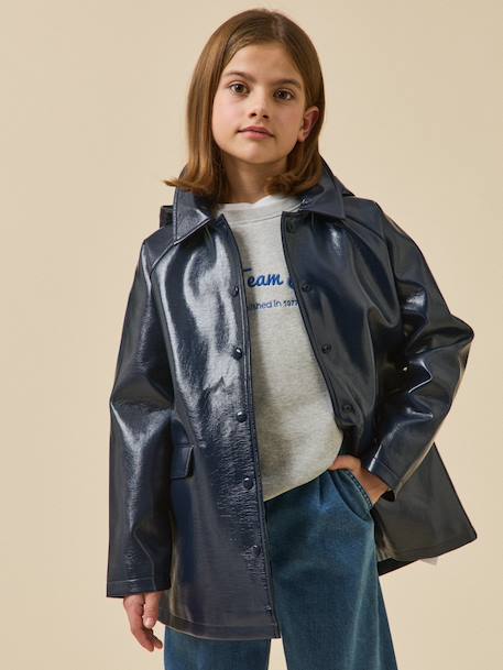 Fille-Manteau, veste-Manteau, parka, blouson-Imperméable en vinyle fille avec capuche