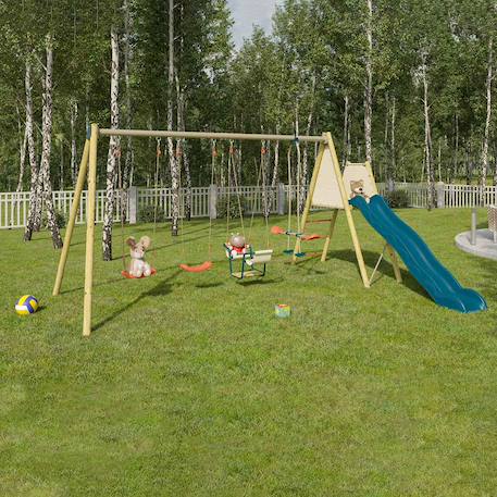 Portique balançoire toboggan, face à face et nacelle - techwood marcy Bleu 2 - vertbaudet enfant 