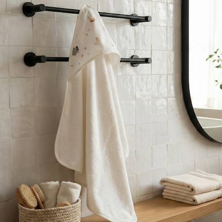 Ma première cape de bain en coton et bambou gallina Écru – motif poules champêtre 3 - vertbaudet enfant 