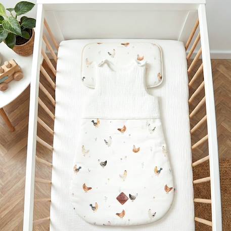 Gigoteuse sans manches tog 2 satin de coton gallina Écru – motif poules champêtre 2 - vertbaudet enfant 