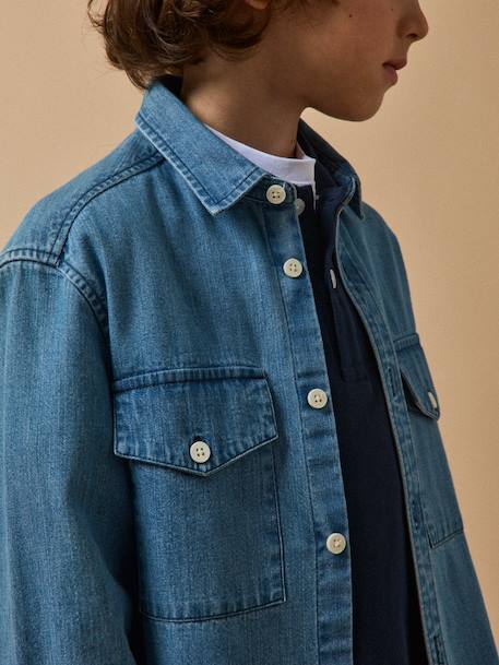 Chemise en denim garçon Bleu fonce uni 3 - vertbaudet enfant 
