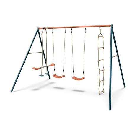 Portique balançoire métal 2,20 m axion maho - 5 enfants Bleu/corail 2 - vertbaudet enfant 