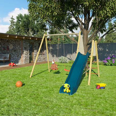 Portique balançoire avec toboggan - techwood harmonie billy pour enfants Bleu 3 - vertbaudet enfant 