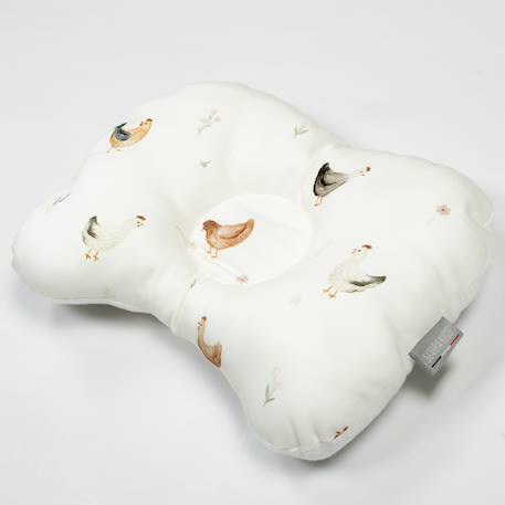 Coussin cale-tête ergonomique en satin de coton gallina Écru – motif poules champêtre 4 - vertbaudet enfant 