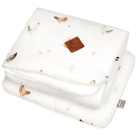 Set coussin et couverture pour berceau et couffin gallina Écru – motif poules champêtre 2 - vertbaudet enfant 
