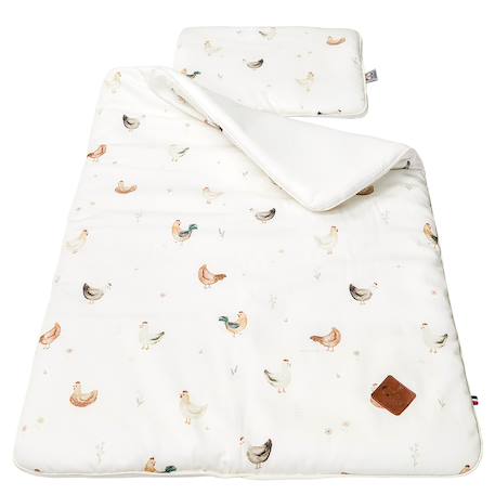 Set coussin et couverture pour berceau et couffin gallina Écru – motif poules champêtre 3 - vertbaudet enfant 