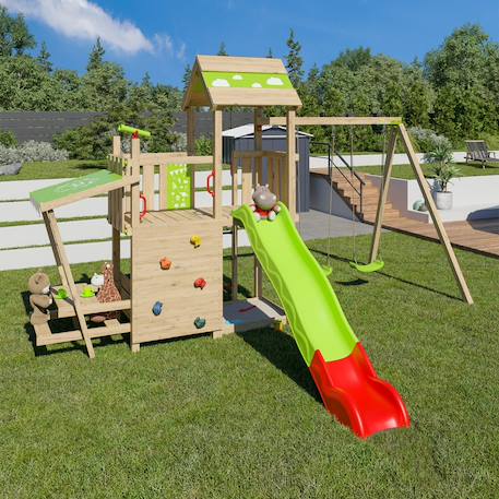 Aire de jeux avec toboggan 2,20 m zesty xpression - 12 enfants Bois 1 - vertbaudet enfant 