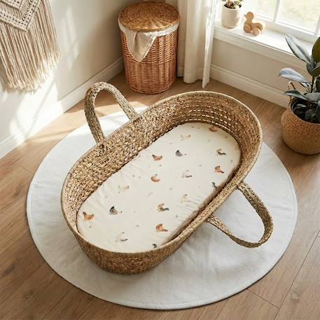 Drap housse couffin ovale gallina Écru – motif poules champêtre 2 - vertbaudet enfant 