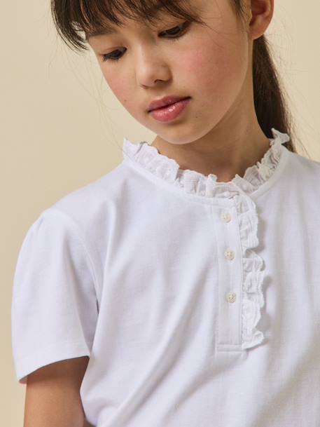 T-shirt fille à col froufrou - collection junior Ecru 3 - vertbaudet enfant 