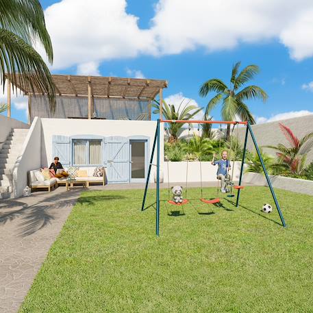 Portique métal 2,20 m axion teo - 4 enfants Bleu/corail 4 - vertbaudet enfant 