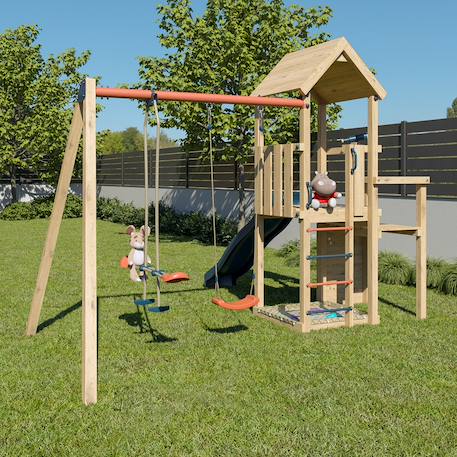 Aire de jeux avec toboggan xchange player poutre métal pour enfants Bois 3 - vertbaudet enfant 