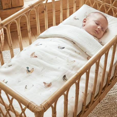 Set coussin et couverture pour berceau et couffin gallina Écru – motif poules champêtre 1 - vertbaudet enfant 