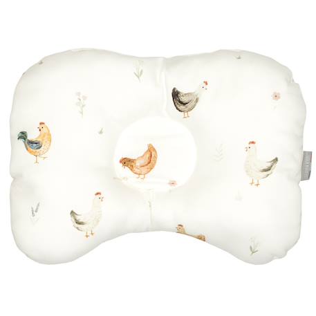 Coussin cale-tête ergonomique en satin de coton gallina Écru – motif poules champêtre 2 - vertbaudet enfant 