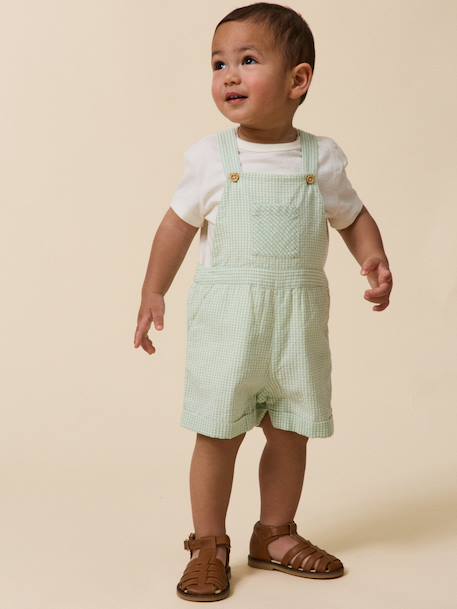 Salopette courte vichy bébé Vichy vert 1 - vertbaudet enfant 