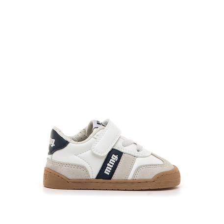 Sneakers garçon synthétique lacets- fermeture adhésive barefoot Blanc–bleu marine+Sable–bleu 1 - vertbaudet enfant 