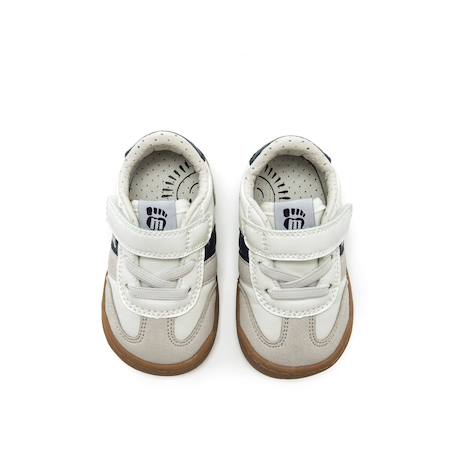 Sneakers garçon synthétique lacets- fermeture adhésive barefoot Blanc–bleu marine+Sable–bleu 2 - vertbaudet enfant 