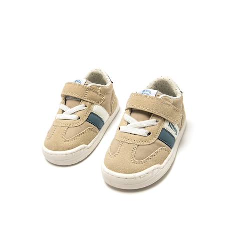 Sneakers garçon synthétique lacets- fermeture adhésive barefoot Blanc–bleu marine+Sable–bleu 12 - vertbaudet enfant 