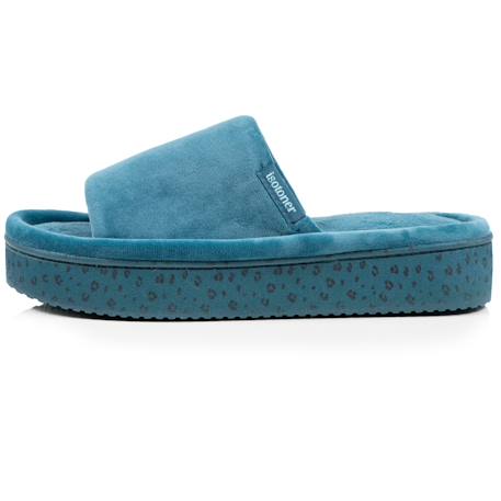 Chaussons mules ouvertes velours, plateforme 3,5 cm Bleucanard+Léopard blush 4 - vertbaudet enfant 
