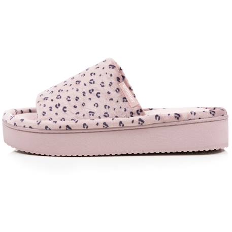 Chaussons mules ouvertes velours, plateforme 3,5 cm Bleucanard+Léopard blush 10 - vertbaudet enfant 