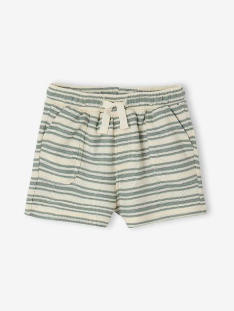 Short bébé garçon nid abeille rayé blanc 1 - vertbaudet enfant 
