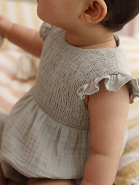 Barboteuse bébé fille en gaze de coton vert sauge 7 - vertbaudet enfant 