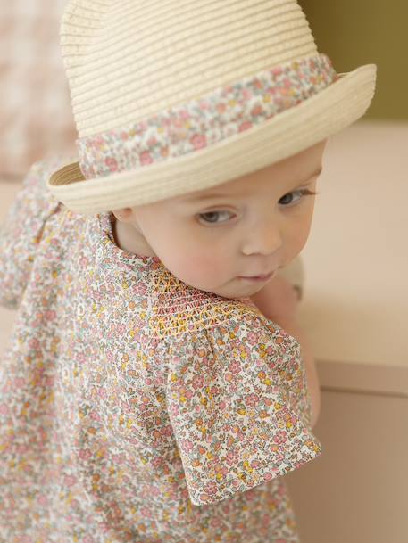 Chapeau paille bébé fille ruban sable 4 - vertbaudet enfant 