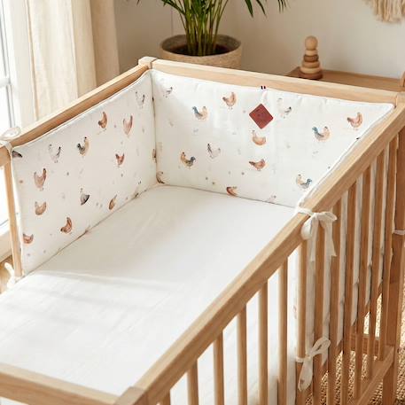 Tour de lit universel en gaze de coton gallina Écru – motif poules champêtre 2 - vertbaudet enfant 
