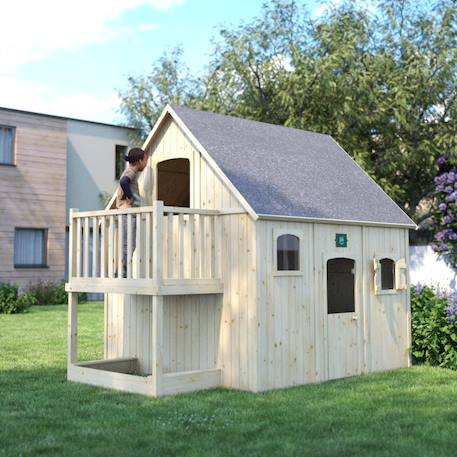 Cabane en bois sur pilotis avec mezzanine et bac à sable duplex Marron 1 - vertbaudet enfant 