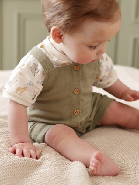 Ensemble body salopette bébé garçon kaki 1 - vertbaudet enfant 